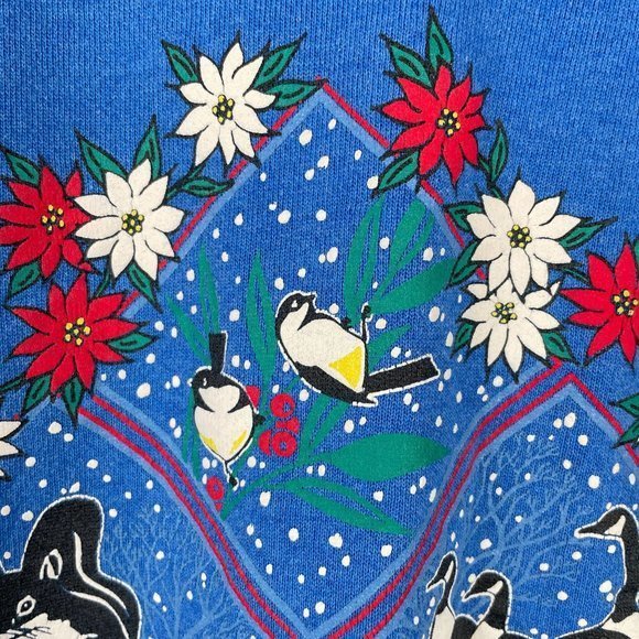 Vintage Morning Sun‎ Blue Grandma Sweatshirt Winter Animals Womens XL - Picture 4 of 10
